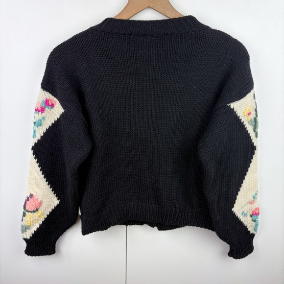 Tach Tampa Wool Cardigan Sweater Embroidered Floral Diamond Granny Knit Small - Picture 7 of 8
